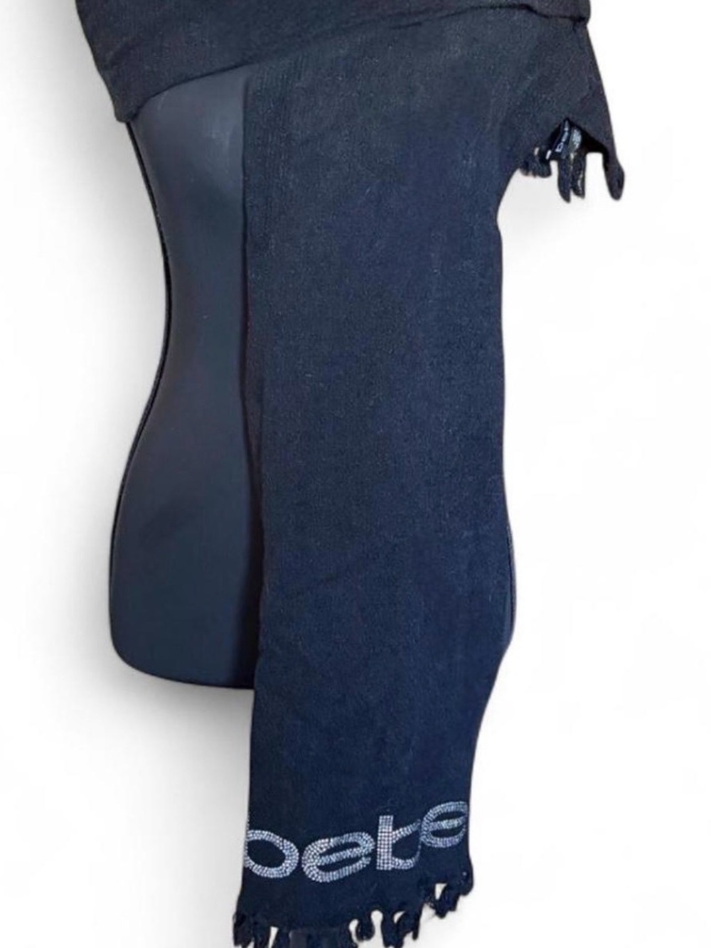 bebe Black Fringe Logo Scarf Wrap